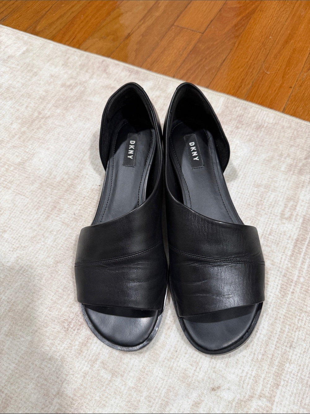 DKNY Black Leather Open-Toe D'Orsay Flats